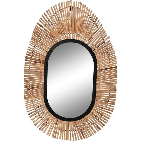 Miroir élégance rotin naturel et métal noir - Teinte naturelle avec accents noirs (1/3)