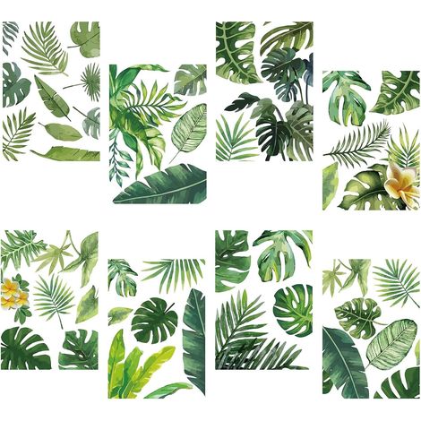 Feuille Stickers Muraux PVC Peu Imperméable Auto-Adhésif Stickers Vert Feuilles Tropicales Naturel Feuille de Palmier Plante Rectangle 8 Feuilles 8 Styles Amovible pour Fenêtre Escalier (1/5)