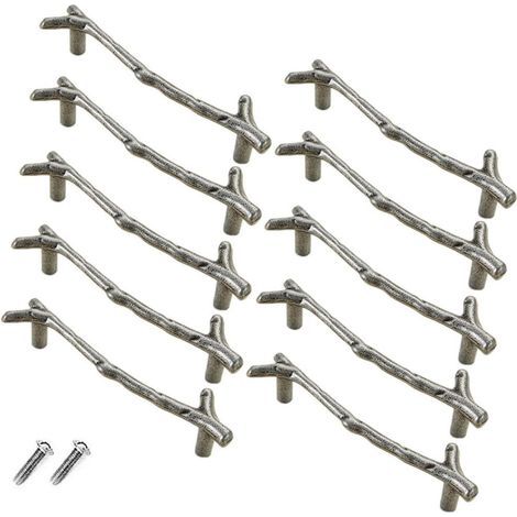 Lote de 10 tiradores vintage para cajones, aleación de zinc, para armario, cajón, casa de campo, cabaña (96 mm, plata) (1/5)