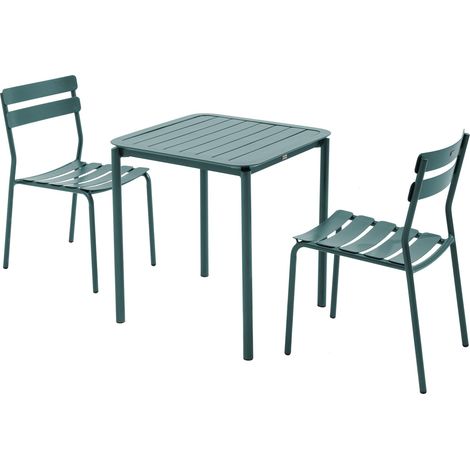 Ensemble table de terrasse 70cm et 2 chaises vert foncé