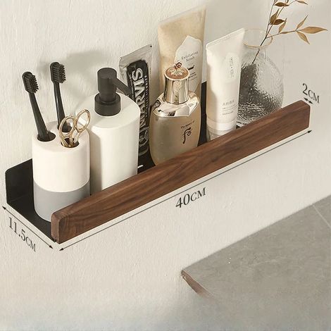 Étagère de salle de bain en bois de hêtre (b40CM), supports de rangement muraux sans perçage, étagères de rangement pour salon, étagères murales (1/5)