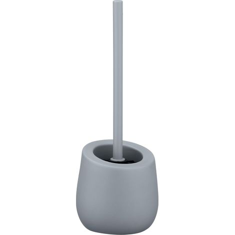 Brosse WC gris céramique Porte-brosse WC avec soies en silicone et brosse pour rebords Gris (1/5)
