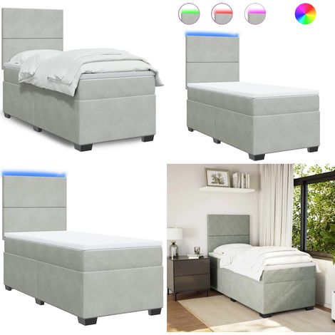 Boxspringbett mit Matratze Hellgrau 80x200 cm Samt - Boxspringbett - Samtbett - LED Beleuchtung - Höhenverstellbares Kopfteil - Matratzenauflage - Home & Living (1/5)