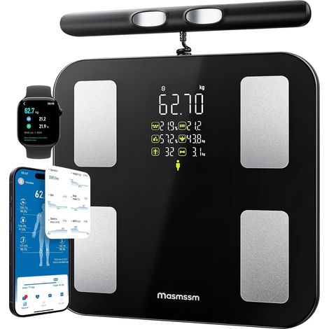 Balance Pèse-Personne 8 Électrodes, Balance Connectée Impédancemètre Avec Grand Écran VA, 28 Métriques, Analyse Corporelle BIA Double Fréquence, Compatible iOS/Android, 30 30cm, Max.180kg/400lb (1/5)