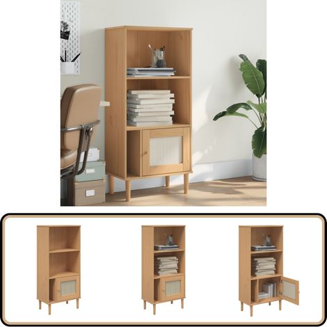 Bücherschrank SENJA Rattan-Look Braun 60x35x130 cm Kiefernholz - Holzregal - Bücherregal - Regal - Wohnraumgestaltung - Einrichtungsgegenstände