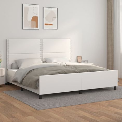 Vidaxl – Cadre de lit blanc 200x200 cm similicuir – Tête de lit réglable – Pieds robustes – Lattes en contreplaqué pour soutien optimal (1/6)