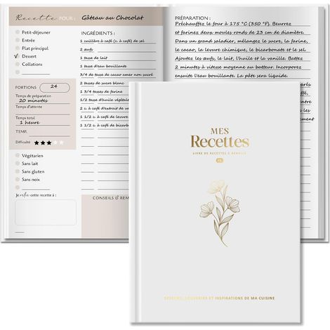 Carnet de Recettes à Remplir A5 avec Table Substituts, Gris (1/5)