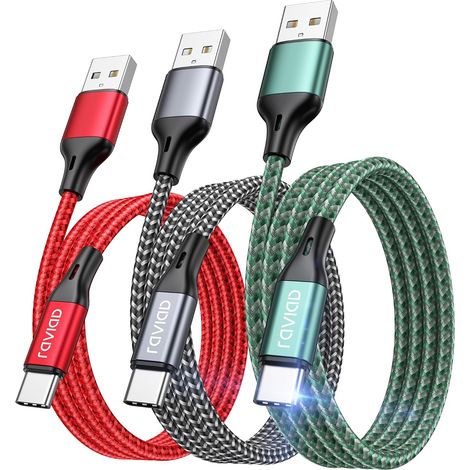 Câble USB C Charge Rapide 2M/Lot de 3, Nylon Câble USB vers USB C 3A (1/5)