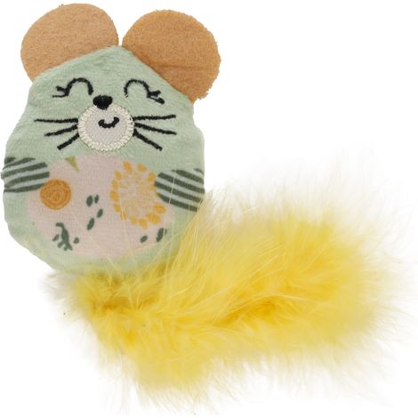 Souris en peluche avec plumes, cataire et crépitement