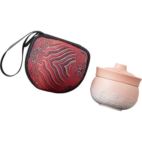 Teiera e tazza in ceramica, accessori per il tè rosa