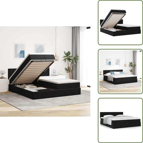 Ottoman-Bett mit Matratzen Schwarz 180x200 cm Samt - Ottoman-Bett - Ottoman-Betten - Bettrahmen - Bettgestell (1/5)