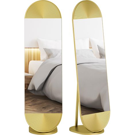 HOMCOM Wavy Full Length Mirror with Metal Frame and Base, Gold Tone (1/5)