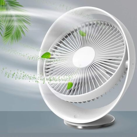 Ventilatore USB silenzioso, ricaricabile, da 8 pollici, 2000 mAh, piccolo ventilatore da scrivania, angolo di rotazione di 60°, 3 velocità (1/5)