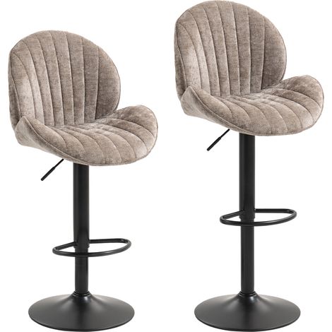 Lot de 2 tabourets coquille bar réglables, dossier, repose-pieds, structure acier, couleur marron (1/5)