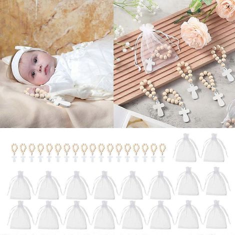 Chapelet de prière en bois de 18 pièces avec pochette en filet - Cadeau idéal pour la première communion et le baptême (1/4)