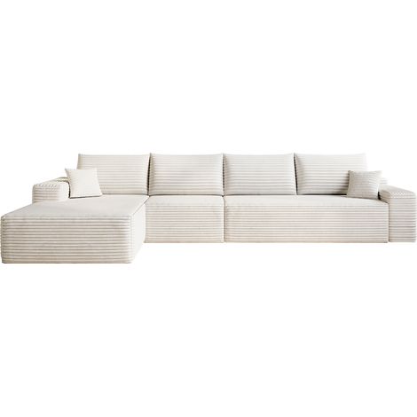 Sofá esquinero modular en L 340 cm blanco de corduroy con espuma, sin montaje (1/5)