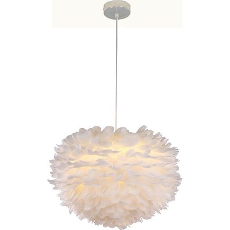 Moderne Pendelleuchte, Weiß Federn Deckenleuchte Ø30cm E27 40W für Wohnzimmer Esszimmer Schlafzimmer Kinderzimmer