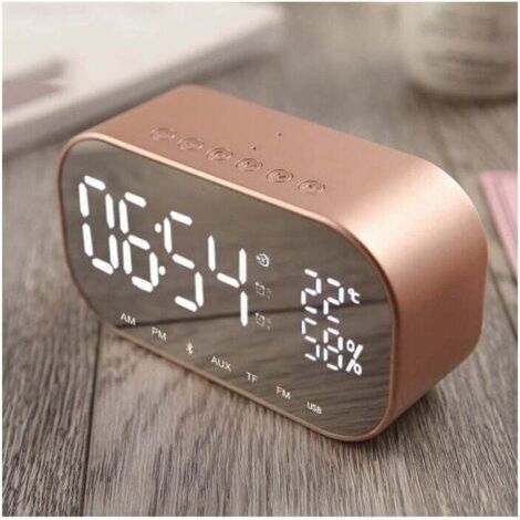 Radio réveil Bluetooth haut-parleur FM avec thermomètre – Fonction appels mains libres – Couleur champagne – Puissance 2 3W (1/5)