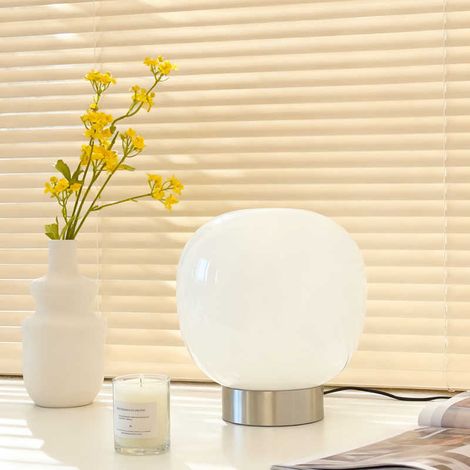 Lampe de Table Champignon en Verre, Design Bauhaus Minimaliste, 3 Couleurs de Lumière, USB, Chambre et Salon, blanc (1/5)