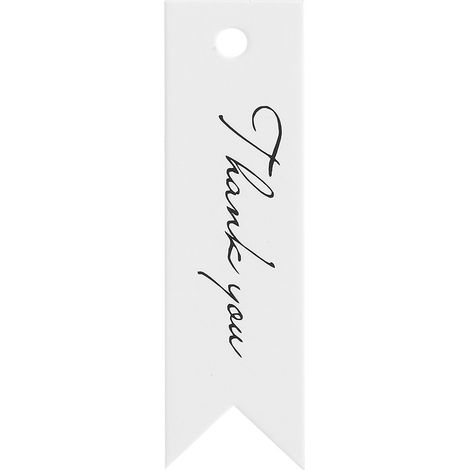 Lot de 100 étiquettes suspendues en papier kraft, labels cadeau cartes de remerciement imprimées merci, forme queue de poisson 2 x 7 cm avec fil de chanvre 10 m, blanc (1/4)