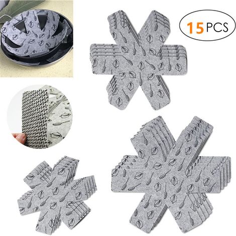 Protection Casseroles et Protège-Poêle, 15 Pièces Poele Protection, Premium Coussinets D'intercalaire Séparé et Protéger Les Surfaces de Votre Cuisine pour Éviter Les Rayures(3 Tailles,26cm, 35cm, 38c (1/5)
