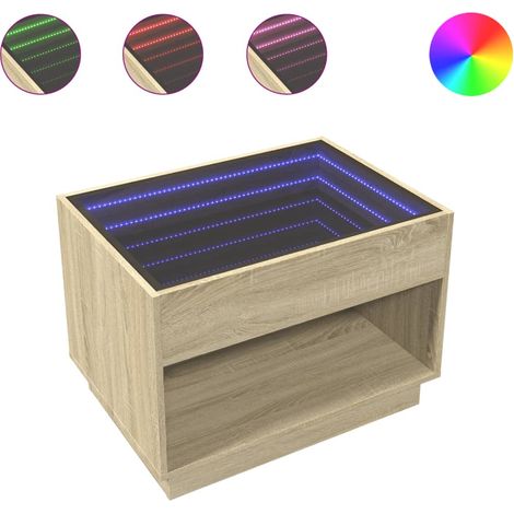 Tavolino da salotto dal design moderno con LED 70 x 50 x 50 cm in legno ingegnerizzato e vetro DEC037487
