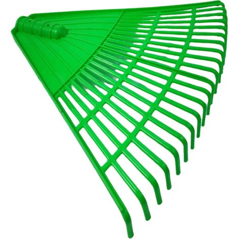 Râteau à gazon (vert) pour jardin, râteau à feuilles artificielles en plastique, outil à main léger et robuste pour pelouses et jardins. (1/5)