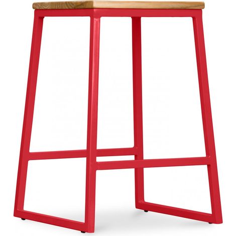 Big Boy Stool 60cm Red Wood, Steel, Metal, Wood
