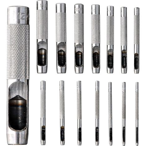 15 Pièces Poinçon Creux en Cuir, Poinçon Creux en Acier, 1.5-12mm Poinçons Ronds Outil de Coupe, Coupe Perforateur de Cuir pour le Cuir, Bande de Montre, Toile, Oeillet