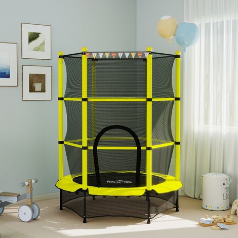 Cama Elástica Infantil Ø140 cm para Niños de 3-10 Años con Red de Seguridad Carga 50 kg para Interior Exterior Amarillo (1/5)