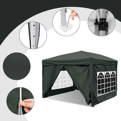 Randaco Gazebo 3 x 3 m con 4 pannelli laterali, gazebo da giardino pieghevole, regolabile in altezza, con borsa per il trasporto, impermeabile, stabile, protezione UV, tenda da ricevimento pop-up per 