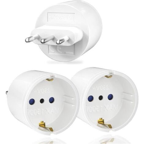 3pcs Adaptateur de Voyage Italie , Prise de Voyage France vers Italie, Adaptateur de Prise Italie Type L pour Italy, Syrie, Uruguay,Chili, Maldives (1/4)