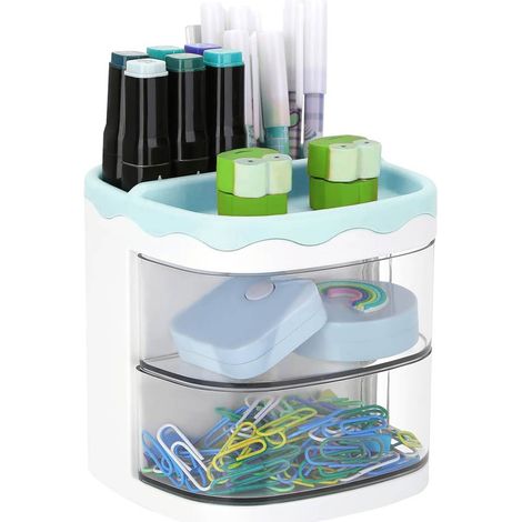Porte-stylo, porte-stylo de bureau, école, maison, fournitures artistiques, rangement de bureau avec tiroirs,Bleu (1/5)