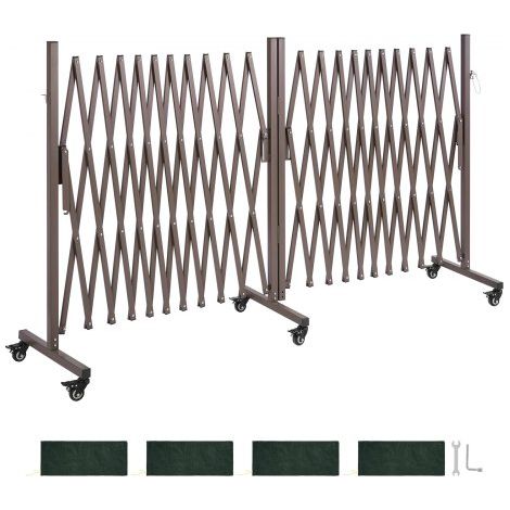 Barricada Extensible de 8,18 m, Barrera de Seguridad Plegable, 2 Verjas Giratorias, con Ruedas y Frenos, de Aleación de Aluminio, para Jardín Patio Construcción Control de Espacios, Color Marrón (1/5)