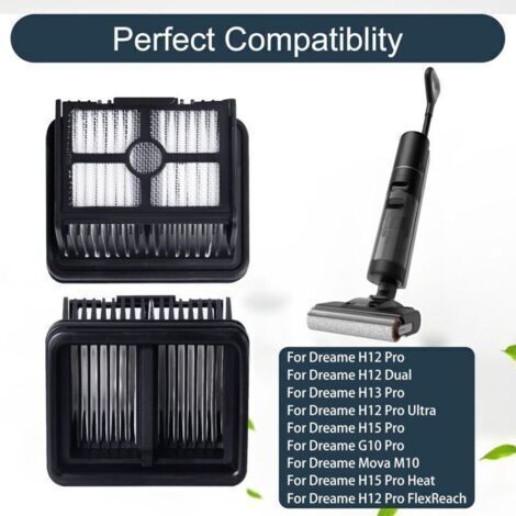 Lot de 4 filtres HEPA pour Dreame H12 Pro/H12 Pro FlexReach/H12 Dual/H12 Pro Ultra/H13 Pro/H15 Pro/H15 Pro Heat/Mova M10 Aspirateur Eau et poussière