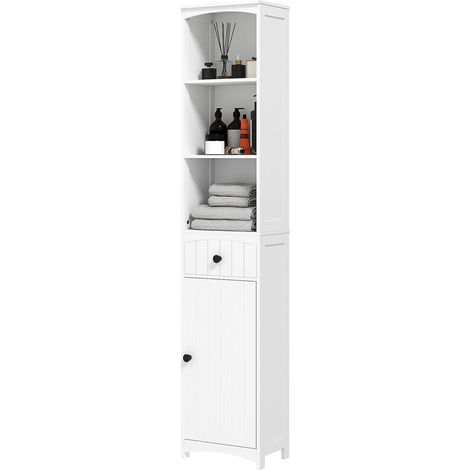 Mueble de baño, mueble alto con 3 baldas, 1 cajón, mueble de baño, estantería de baño, mueble de baño, mueble de baño, blanco, 34x24x170,5cm Aosoma