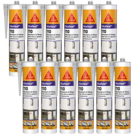 Lot de 12 mastics silicone SIKA SikaSeal 110 Menuiserie & Vitrage - Transparent - 300ml