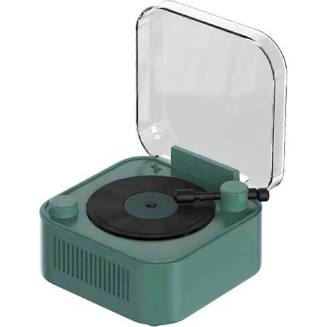 Platine vinyle vintage, enceinte Bluetooth sans fil, longue autonomie, vert foncé -- (1/5)