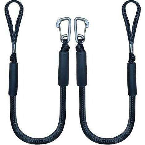 Bungee Dock Line avec crochet corde d'amarrage noire pour bateau 4 pieds paquet de 2 et noir