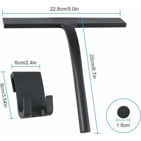 Silicone Shower Squeegee with Stainless Steel Core for Shower, Bathroom, Mirror, Glass, Tile Cleaning (Black, ) MUMU
