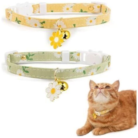 Collier chat Lot de 2 Collier chat en Coton avec Pendentif Fleur et Cloche Collier chat mignon Collier chaton (1/4)