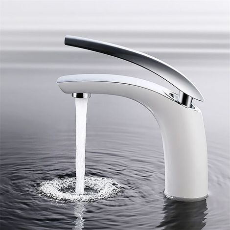 Robinet de salle de bain blanc, robinet de lavabo, robinet mitigeur de salle de bain, mitigeur monocommande pour salle de bain, blanc (1/5)
