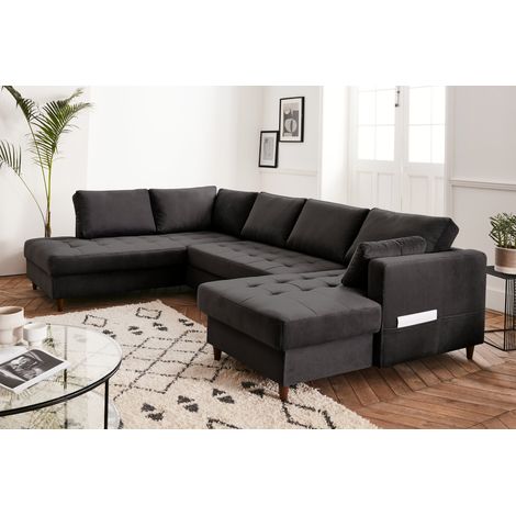 Anna – wohnlandschaft ecksofa – mit schlaffunktion und bettkasten – zeitgenössischer stil - dunkelgrau