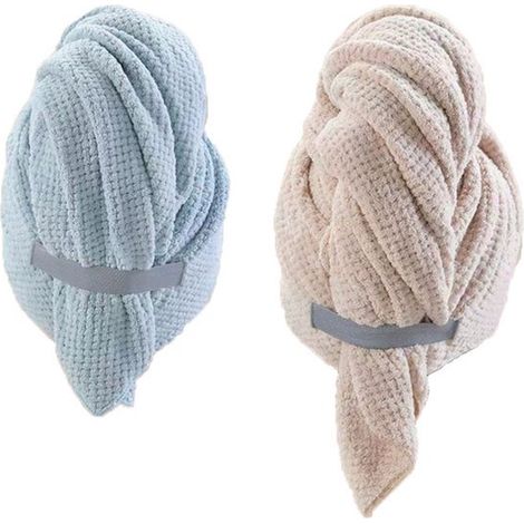 Dos toallas extragrandes para secar el cabello, toallas de baño suaves y de secado rápido, tamaño 100 x 60 cm, súper absorbentes, patrón de gofre (1/5)