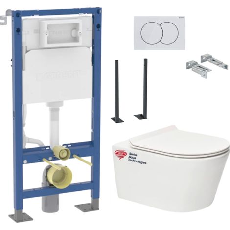 Pack WC suspendu sans bride – Bâti-support autoportant Geberit – Abattant ultra-fin softclose – Fixations invisibles – BREVISGEBX