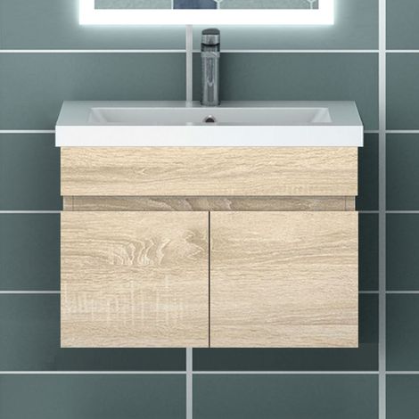 Meuble vasque suspendu 60cm naturel avec 2 portes (1/5)