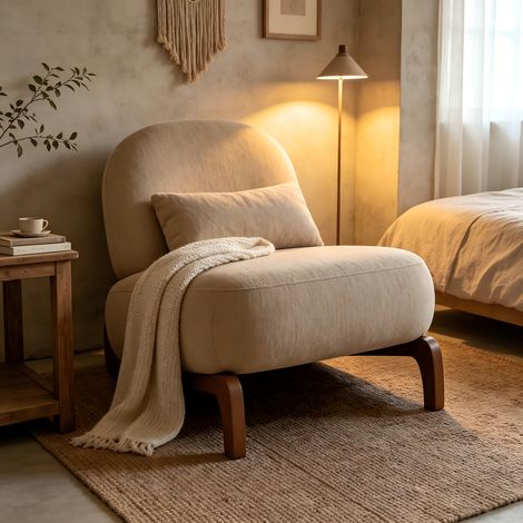 Fauteuil d'Appoint Velours et Bois Massif Chaise de Salon Sans Accoudoirs Camel 86,9x72,1x69,9 cm -PANGIVO (1/5)