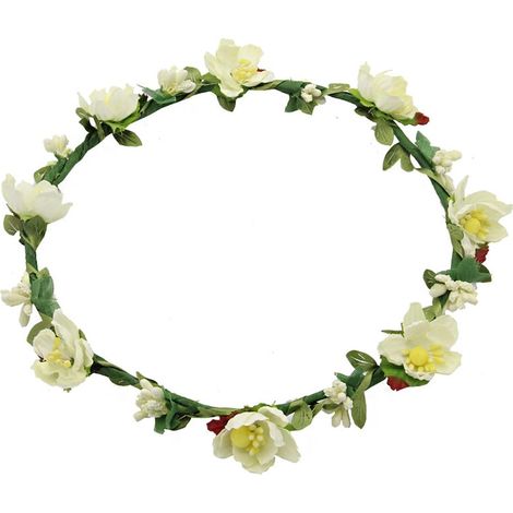 Couronne florale en polyester, 20 cm, tons beige et vert, décoration murale ou de table, idéale pour portes et événements champêtres (1/3)