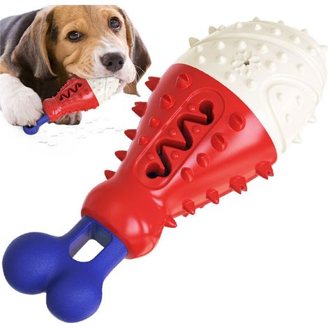 Jouets à mâcher pour chien pour petites et grandes races qui fuient de la nourriture en forme de pilon de poulet, jouets de dentition en plastique, jouets d'entraînement au QI pour soulager l'ennui (b