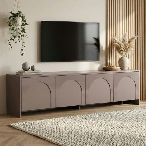 Meuble TV taupe 4 portes motif arches MARFA (1/5)